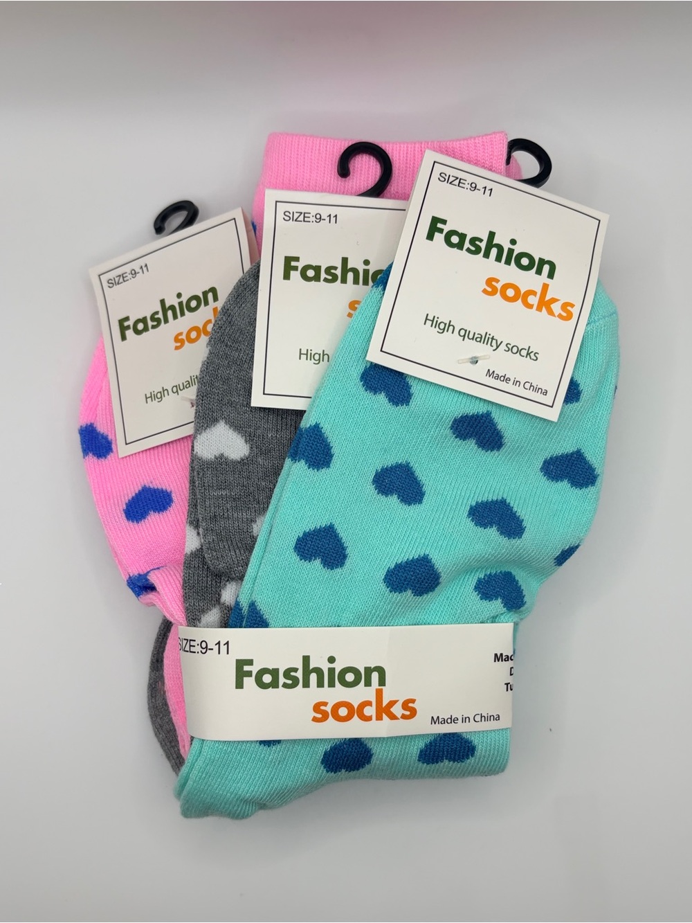 Fashion Socks Women’s Heart Pattern Crew Socks - Pink, Gray, Aqua